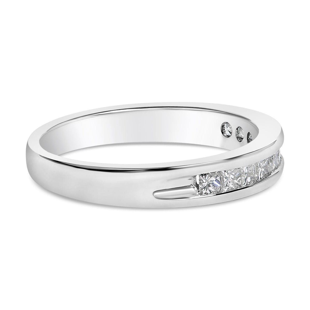 IGI Certified 1/2 Cttw Princess Cut Diamond 18K White Gold Channel Set Half Eternity Style Wedding Band Ring (H-I Color, SI2-I1 Clarity)