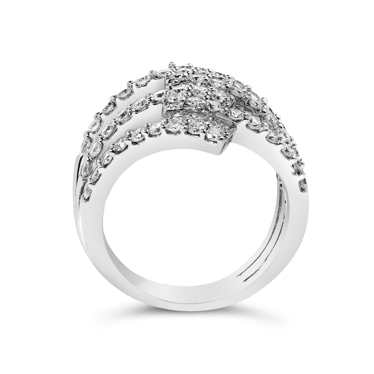 18K White Gold 1 3/4 Cttw Diamond Multi Crossover and Split Shank Cocktail Ring