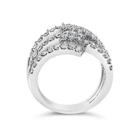 18K White Gold 1 3/4 Cttw Diamond Multi Crossover and Split Shank Cocktail Ring