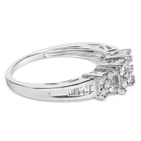 10K White Gold 1/2 Cttw Brilliant & Baguette Cut Diamond 3 Stone Design with 3 Square Clusters Engagement Ring (H-I Color, SI2-I1 Clarity)