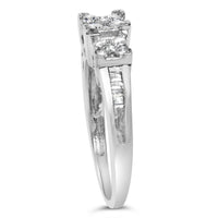 10K White Gold 1/2 Cttw Brilliant & Baguette Cut Diamond 3 Stone Design with 3 Square Clusters Engagement Ring (H-I Color, SI2-I1 Clarity)