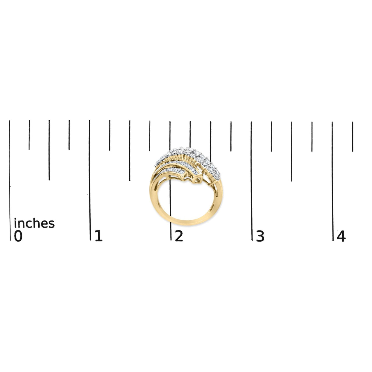 10K Yellow Gold 1.0 Cttw Round & Baguette Cut Diamond 64 Stone Bypass Style Channel Set Modern Statement Ring (H-I Color, SI1-SI2 Clarity)
