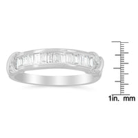 .925 Sterling Silver 1/2 Cttw Baguette Cut Diamond Channel Set X-Station Wedding Ring (H-I Color, I1-I2 Clarity)