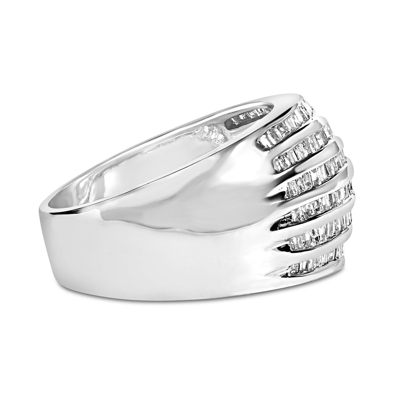 .925 Sterling Silver 1.0 Cttw Baguette-Cut Diamond 6-Row Channel Set Domed Tapered Cocktail Fashion Ring (H-I Color, I2-I3 Clarity)
