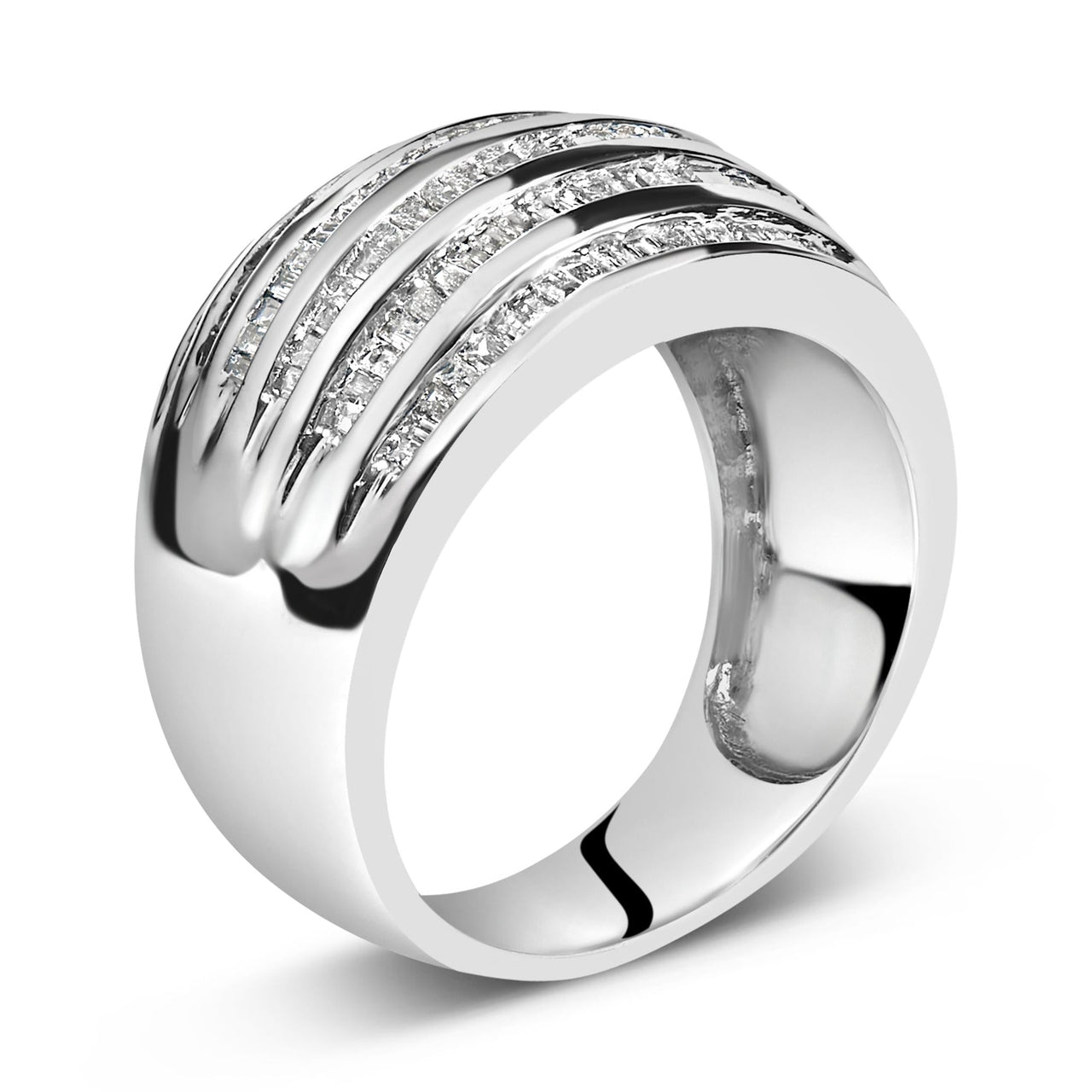 Silver 1.0 Cttw Channel Set Baguette Diamond 6-Row Domed Cocktail Ring