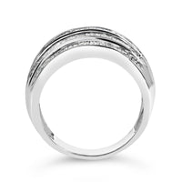 .925 Sterling Silver 1.0 Cttw Baguette-Cut Diamond 6-Row Channel Set Domed Tapered Cocktail Fashion Ring (H-I Color, I2-I3 Clarity)