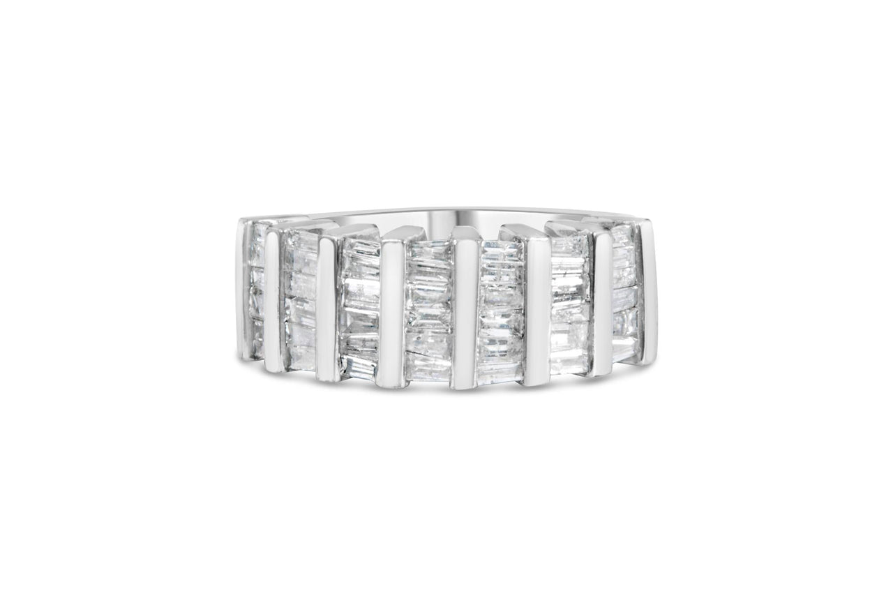 .925 Sterling Silver 1.0 Cttw Baguette Cut Diamond Vertical Channel Fluted Multi-Row Unisex Fashion Wedding Ring (H-I Color, I1-I2 Clarity)