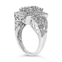 10K White Gold 1.0 Cttw Diamond Rectangular Cushion Shaped Cluster Halo Flared Band Cocktail Fashion Ring (H-I Color, SI2-I1 Clarity)