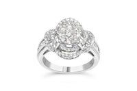 14K White Gold 1.0 Cttw Round & Baguette Cut Diamond Floral Cluster Quatrefoil Channel Set Band Cocktail Statement Ring (H-I Color, SI2-I1 Clarity)