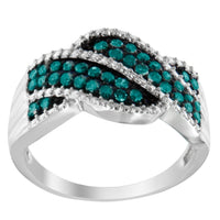 .925 Sterling Silver Treated Blue Color Diamond cocktail Ring (1/2 Cttw, Treated Blue Color, I2-I3 Clarity)