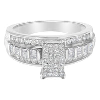 14K White Gold 1.0 Cttw Mixed-Cut Diamond Rectangle Invisible-Set Composite Cluster Ring with Bar- and Channel-Set Band (H-I Color, SI2-I1 Clarity)