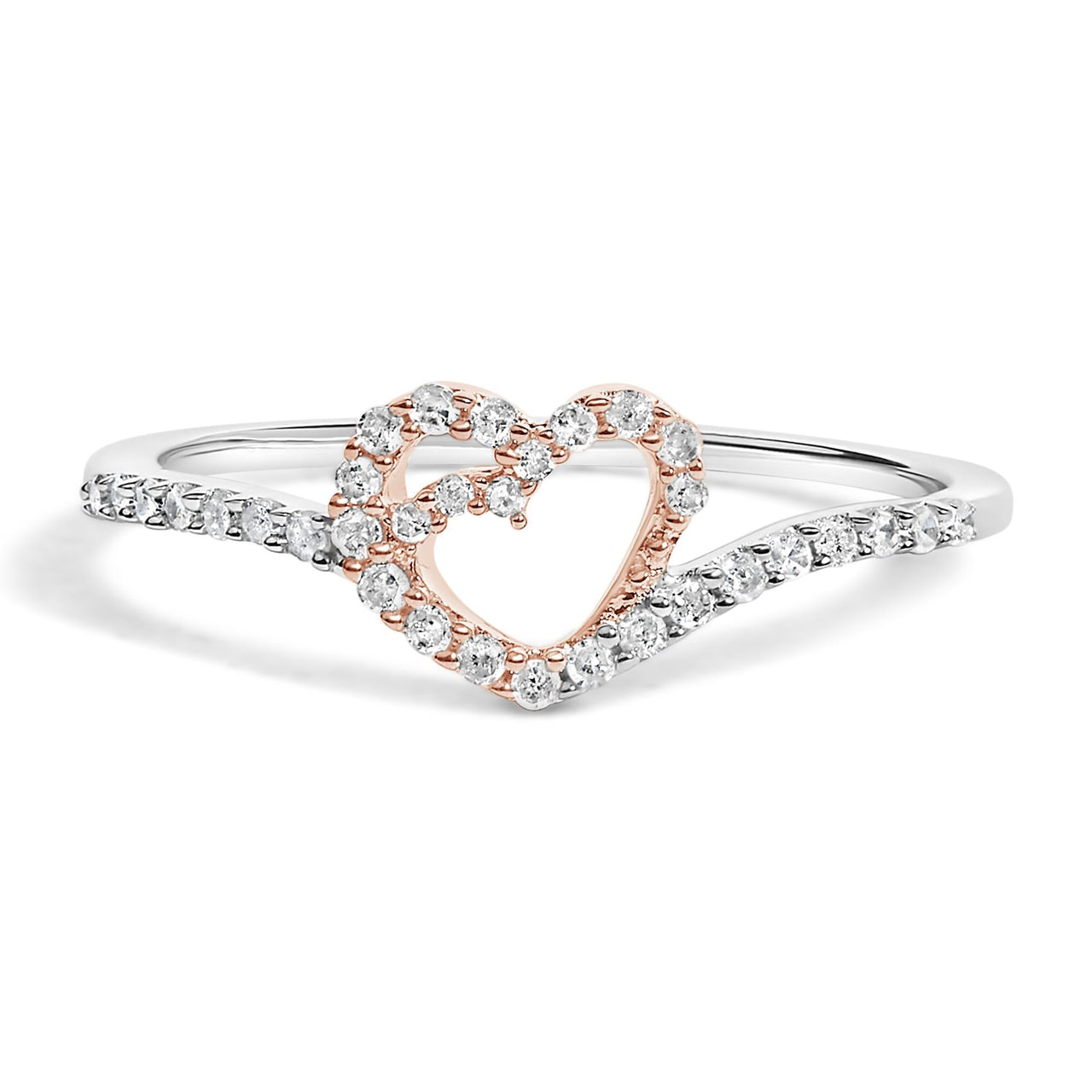 10K Two Toned Gold Diamond Heart Cocktail Ring (1/5 Cttw, H-I Color, I1-I2 Clarity)