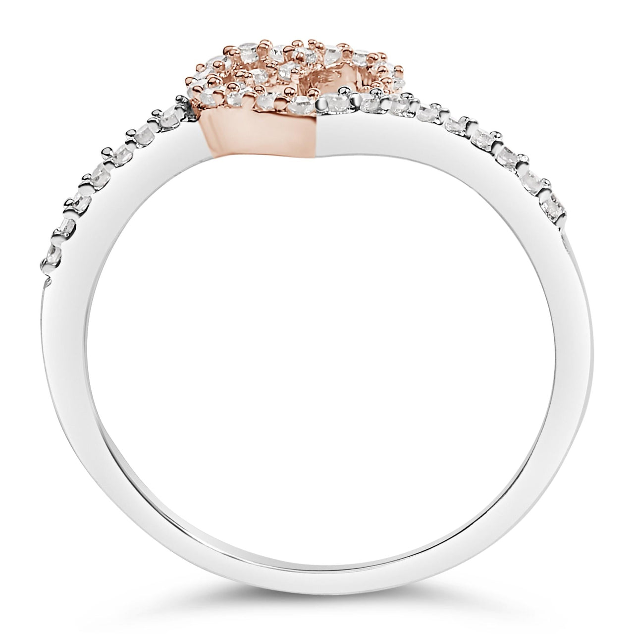 10K Rose Gold over .925 Sterling Silver 1/5 Cttw Diamond Two Tone Open Heart Promise or Fashion Ring (I-J Color, I2-I3 Clarity)