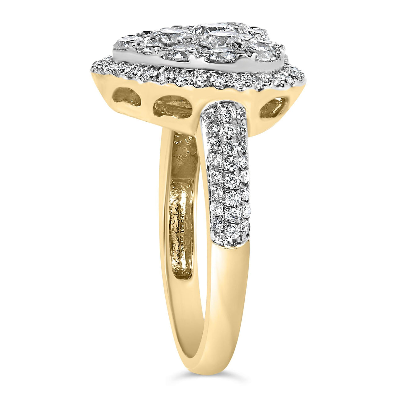 14K Yellow Gold 1 1/2 Cttw Diamond Heart Shaped Composite Ring (H-I Color, SI2-I1 Clarity) - Ring Size 7