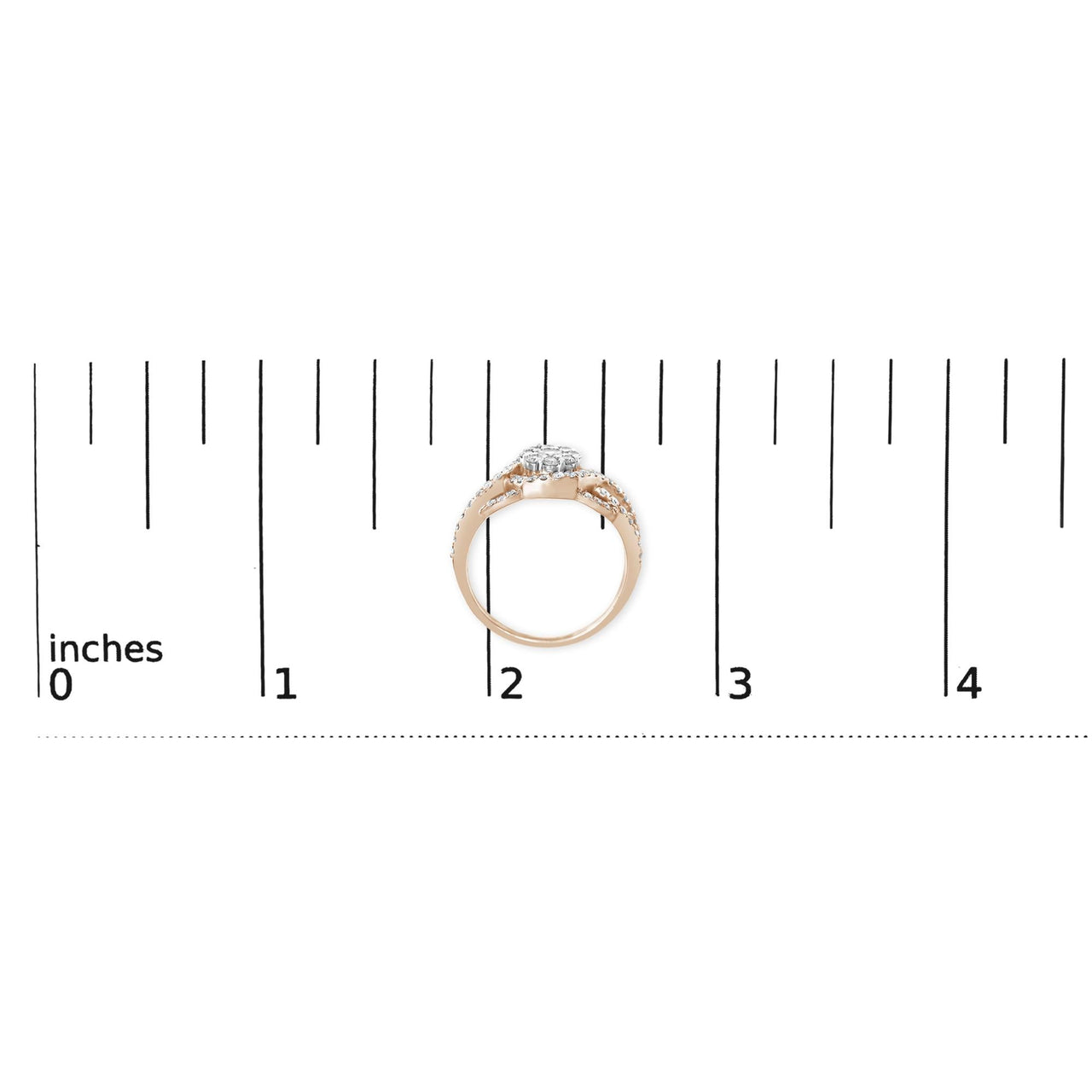 10K Rose Gold 3/4 Cttw Diamond Floral Cluster Head and Twisted Shank Cocktail  Ring (H-I Color, SI1-SI2 Clarity)-
