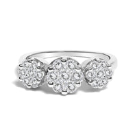 14K White Gold 1-1/4 Cttw Brilliant Cut Diamond Three Round Floral Clusters Engagement or Fashion Ring (H-I Color, SI2-I1 Clarity)