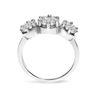 14K White Gold 1-1/4 Cttw Brilliant Cut Diamond Three Round Floral Clusters Engagement or Fashion Ring (H-I Color, SI2-I1 Clarity)