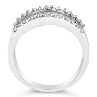 14K White Gold 1.0 Cttw 4 Row Round Baguette Diamond Band Ring (H-I Color, SI1-SI2 Clarity) - Ring Size 7