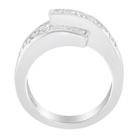 14K White Gold 2.0 Cttw Channel-Set Princess and Baguette-Cut Diamond Bypass Ring Band (G-H Color, SI1-SI2 Clarity)