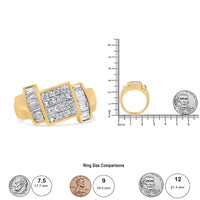 14K Yellow Gold 1 5/8 Cttw Invisible-Set Princess and Baguette Diamond Cocktail Band Ring