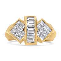 14K Yellow Gold 2.0 Cttw Invisible-Set Princess and Channel Set Baguette Diamond Bar and Wing Style Cocktail Band Ring (G-H Color, VS2-SI1 Clarity)