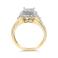 10K Yellow Gold 1.0 Cttw Diamond Composite Cushion-Shape Halo 3-Band-Look Engagement Ring (H-I Color, SI1-SI2 Clarity)