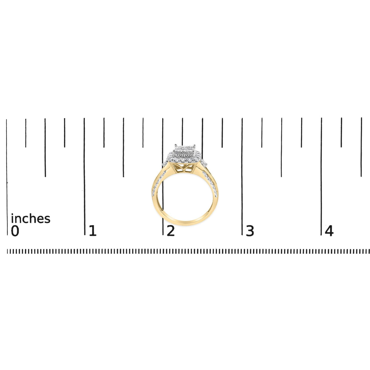 10K Yellow Gold 1.0 Cttw Diamond Composite Cushion-Shape Halo 3-Band-Look Engagement Ring (H-I Color, SI1-SI2 Clarity)