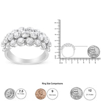 10K White Gold 2 1/2 Cttw Round Natural Diamond 3 Row Band Ring (I-J Color, I1-I2 Clarity)