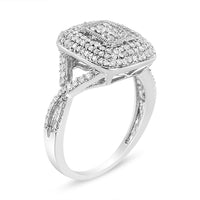.925 Sterling Silver 1/2 Cttw Round-Cut Diamond Cluster Cushion Ring (I-J , I1-I2)