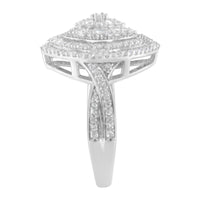 .925 Sterling Silver 1.0 Cttw Round & Baguette-Cut Diamond Marquise-Shaped Cluster Triple Stepped Halo Cocktail Fashion Ring (I-J Color, I2-I3 Clarity)