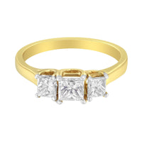 10K Yellow Gold Princess-Cut Diamond Three Stone Band Ring (1 Cttw, J-K Color, I1-I2 Clarity)