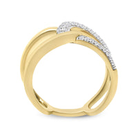 18K Yellow Gold Plated .925 Sterling Silver Pave Set 1/4 Cttw Diamond Open Crossover Band Ring (H-I Color, I1-I2 Clarity)