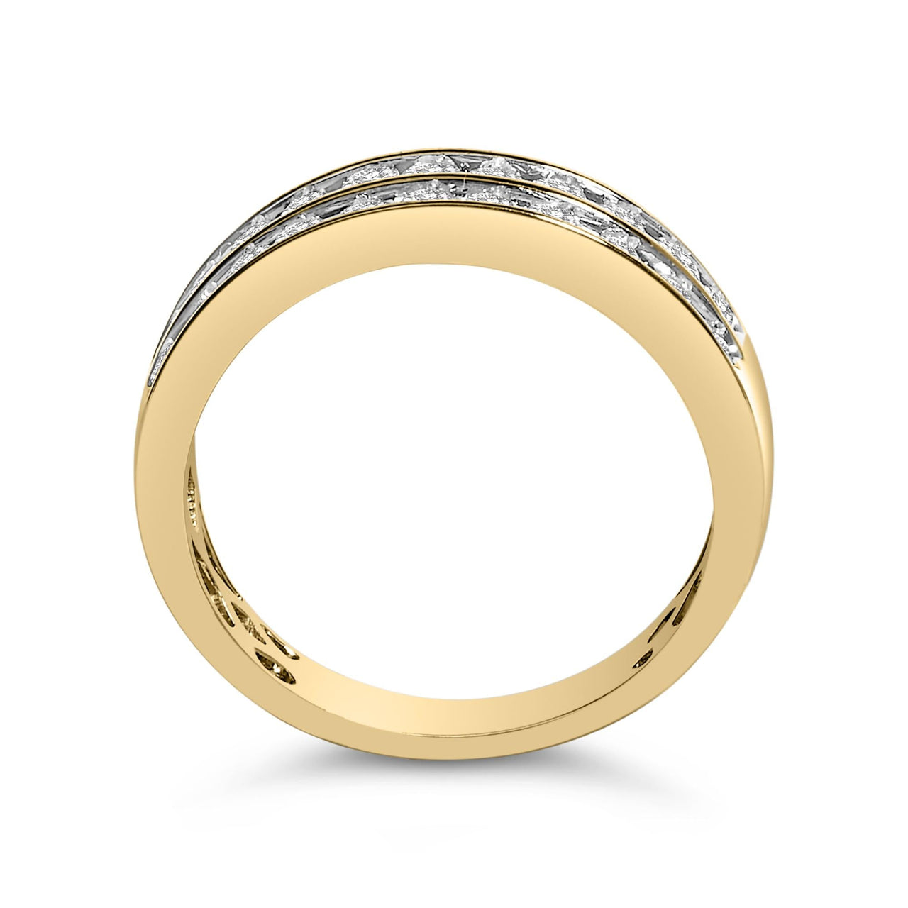 10K Yellow Gold Two-Row Diamond Band Ring (1 Cttw, J-K Color, I1-I2 Clarity)