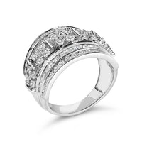 .925 Sterling Silver 2.0 Cttw Round & Baguette Cut Diamond Multi-Row Channel Set Tapered Cocktail Fashion Ring (I-J Color, I3 Clarity)