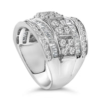 .925 Sterling Silver 2.0 Cttw Round & Baguette Cut Diamond Multi-Row Channel Set Tapered Cocktail Fashion Ring (I-J Color, I3 Clarity)
