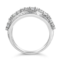 .925 Sterling Silver 2.0 Cttw Round & Baguette Cut Diamond Multi-Row Channel Set Tapered Cocktail Fashion Ring (I-J Color, I3 Clarity)