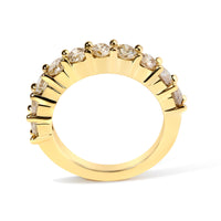 14K Yellow Gold Plated .925 Sterling Silver 2.0 Cttw Round Brilliant Cut Diamond 10 Stone Anniversary Band Ring (J-K Color, I1-I2 Clarity)