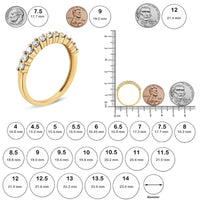 14K Yellow Gold Plated .925 Sterling Silver 1/2 cttw Shared Prong Set Brilliant Round-Cut Diamond 11 Stone Band Ring (J-K Color, SI2-I1 Clarity)