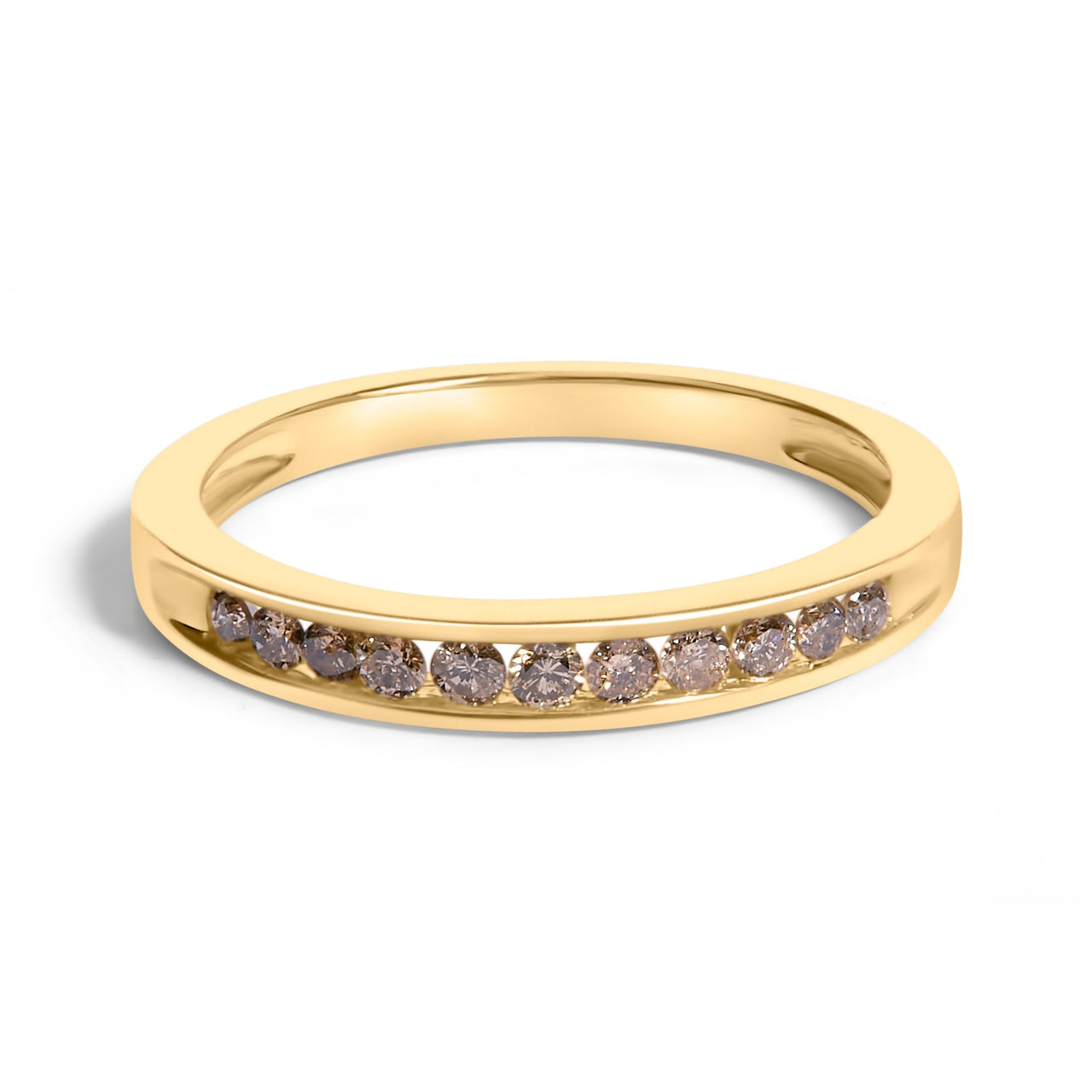 10K Yellow Gold Plated .925 Sterling Silver 1/4 Cttw Channel Set Round Diamond 11 Stone Wedding Band Ring (K-L Color, I1-I2 Clarity)