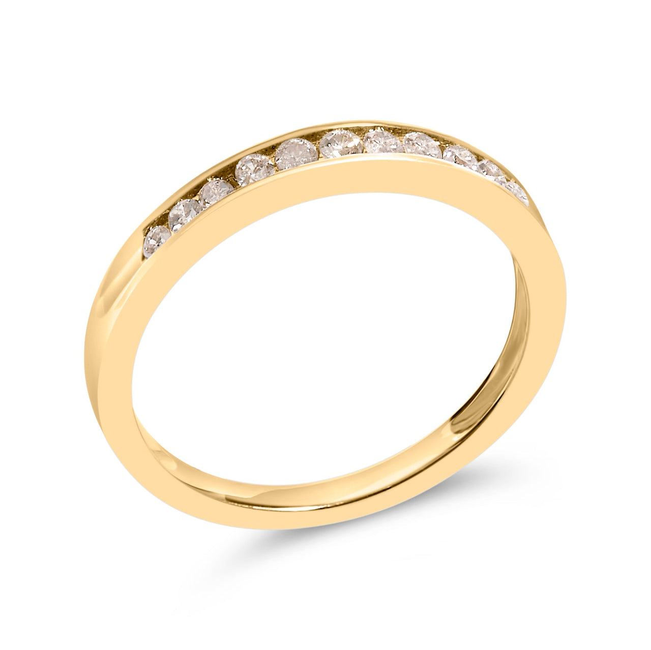 10K Yellow Gold Plated .925 Sterling Silver 1/4 Cttw Channel Set Round Diamond 11 Stone Wedding Band Ring (K-L Color, I1-I2 Clarity)