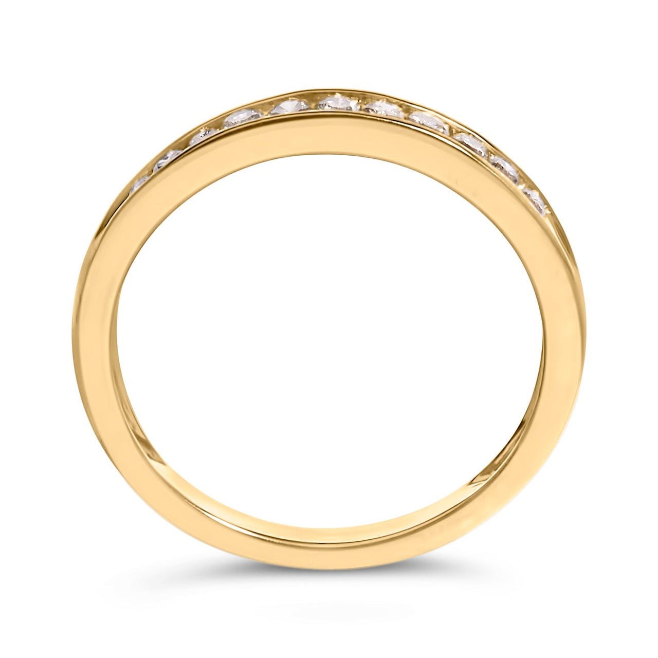10K Yellow Gold Plated .925 Sterling Silver 1/4 Cttw Channel Set Round Diamond 11 Stone Wedding Band Ring (K-L Color, I1-I2 Clarity)