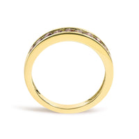 14K Yellow Gold Plated .925 Sterling Silver 1/2 Cttw Channel Set Round Champagne Diamond 11 Stone Band Ring (K-L Color, I1-I2 Clarity)