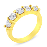 14K Yellow Gold Plated .925 Sterling Silver 1 1/2 Cttw Shared Prong Set Brilliant Round-Cut Diamond Anniversary or Wedding Band Ring (K-L Color, SI2-I1 Clarity)
