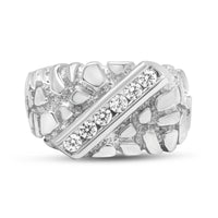 .925 Sterling Silver 1/3 Diamond 6 Stone Rectangle Nugget Gents Ring