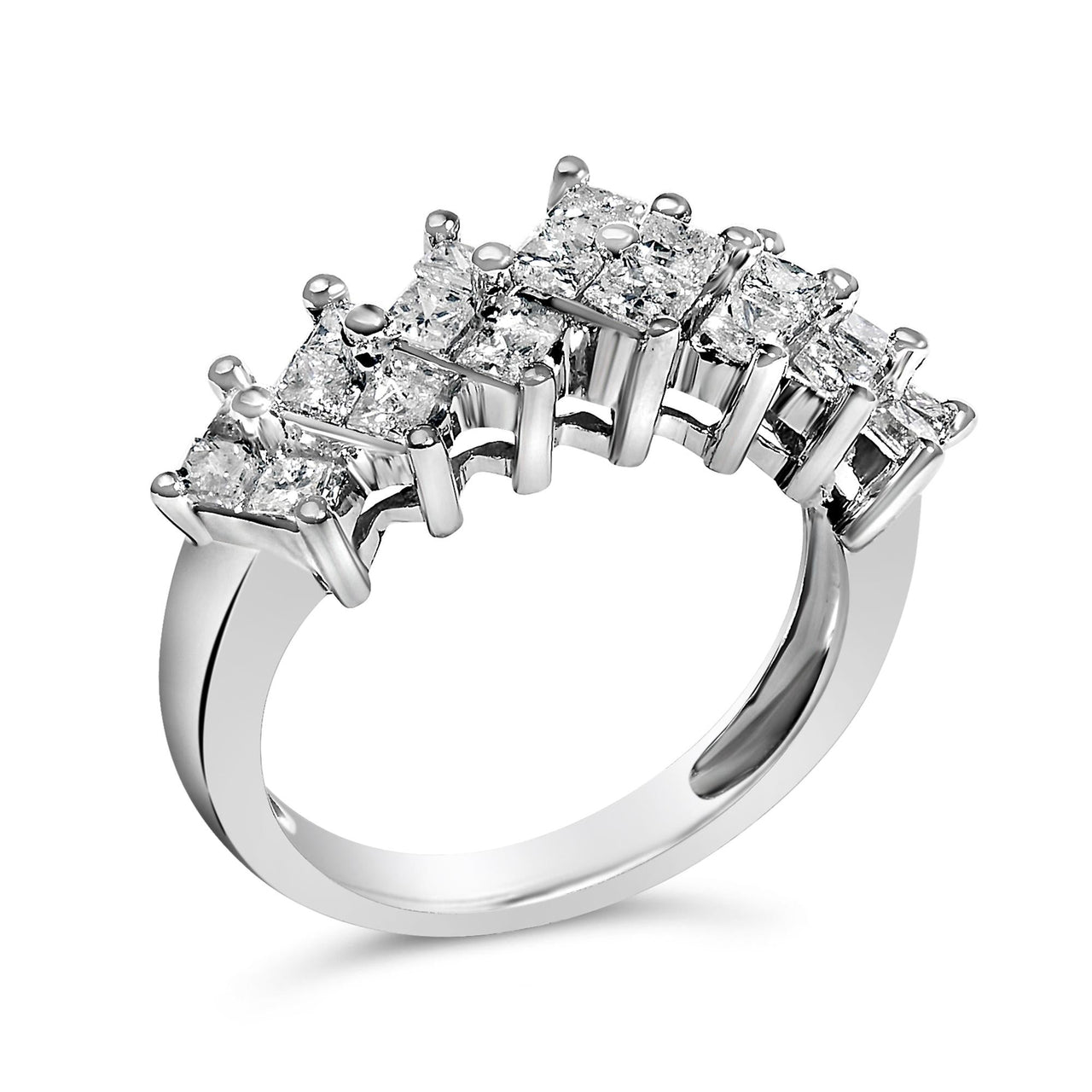 Sterling Silver 1 1/4 Cttw Princess Diamond Cluster Band Ring