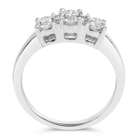 14K White Gold  3/4 Cttw Lab Grown Diamond 3 Stone Ring Band (F-G Color, VS2-SI1 Clarity)