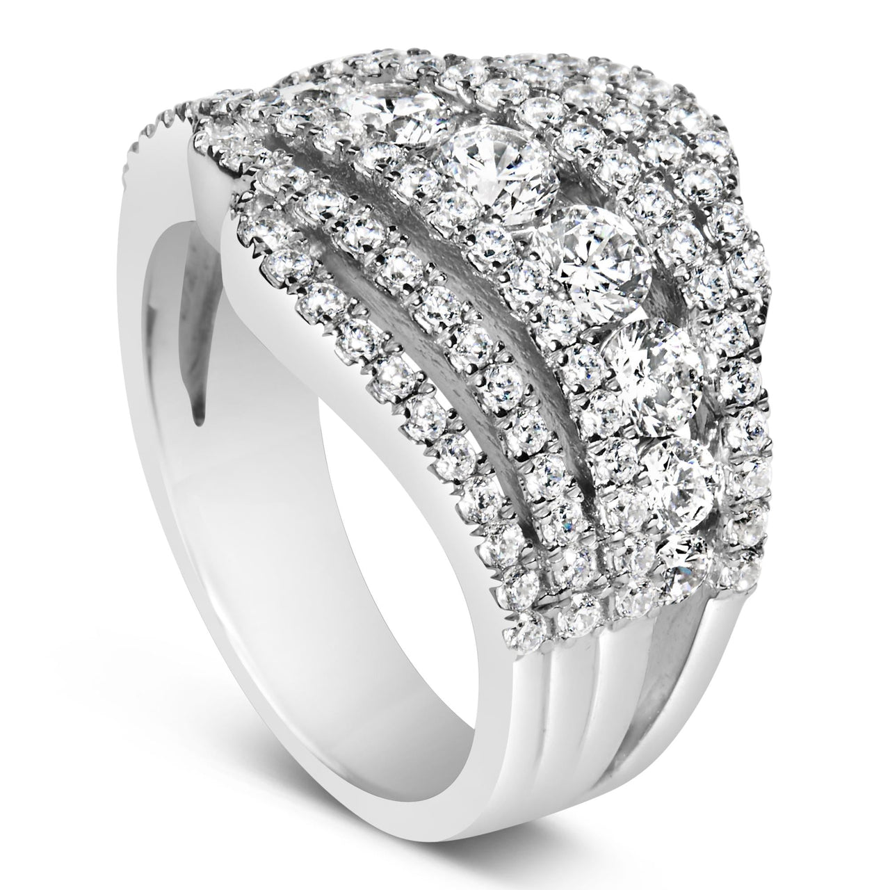 .925 Sterling Silver 2.00 Cttw Lab Grown Diamond Cluster Band Ring