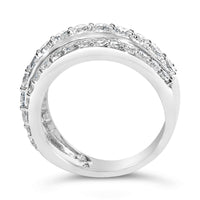 .925 Sterling Silver 2.0 Cttw Lab Grown Diamond 3 Row Band Ring (F-G Color, VS1-VS2 Clarity