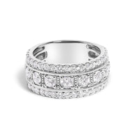 .925 Sterling Silver 2.0 Cttw Lab Grown Diamond Three-Row Pavé Band Ring