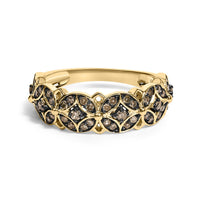 10K Yellow Gold Plated .925 Sterling Silver 3/8 Cttw Champagne Diamond Lattice Work Band Ring